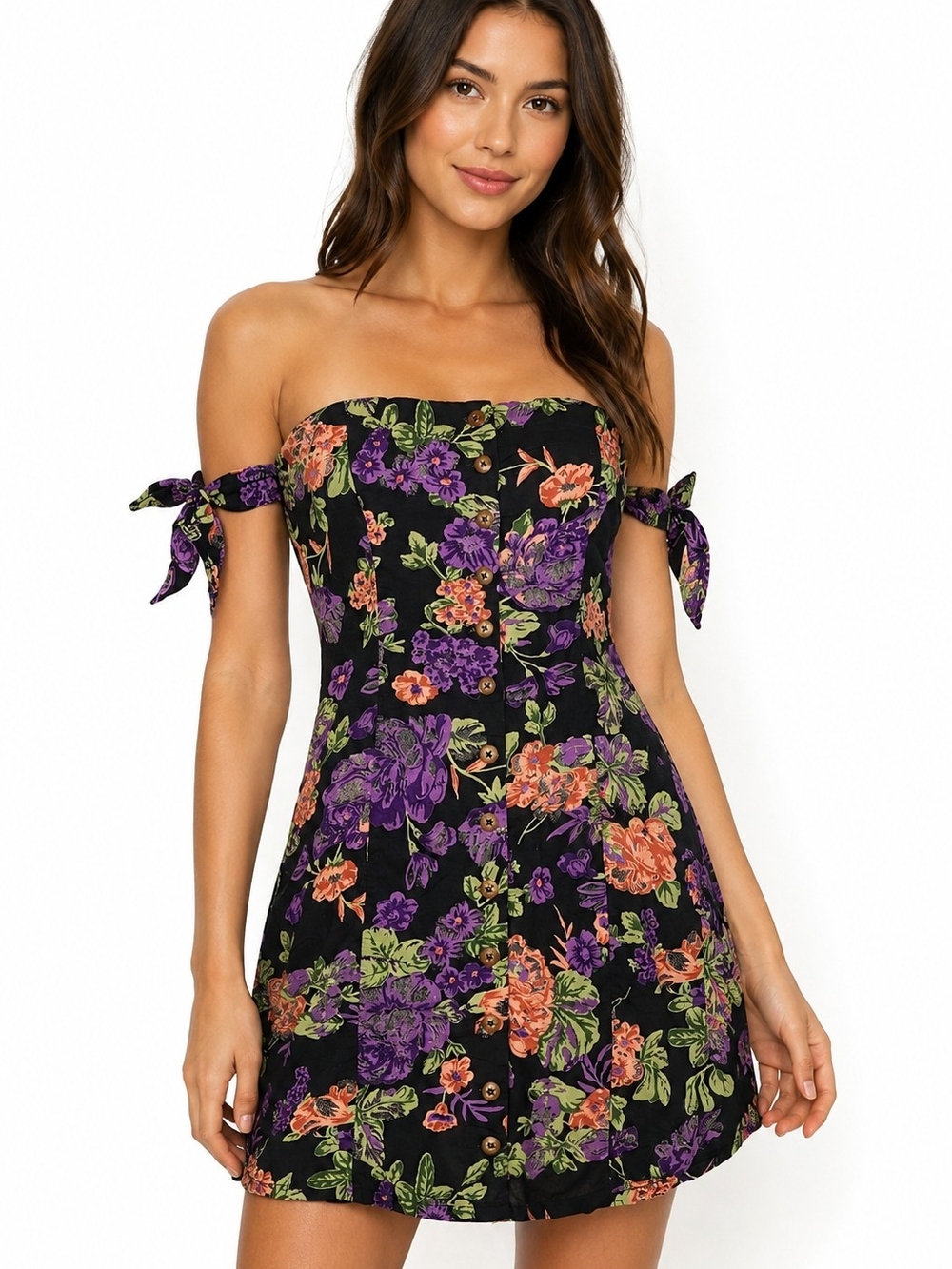 Forever 21 Floral Mini Dress Small Cottagecore Off Shoulder Lined Boho